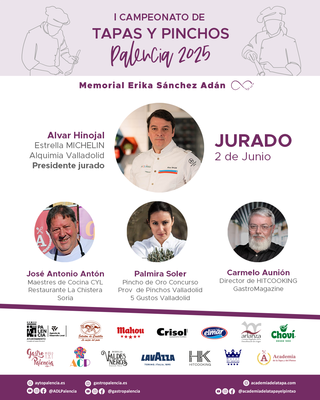 Al chef palentino le acompañarán en la mesa del jurado los reputados cocineros: Palmira Soler, de 5 Gustos Valladolid; José Antonio Antón, de La Chistera de Soria; y Carmelo Aunión, director de HITCOOKING GastroMagazine