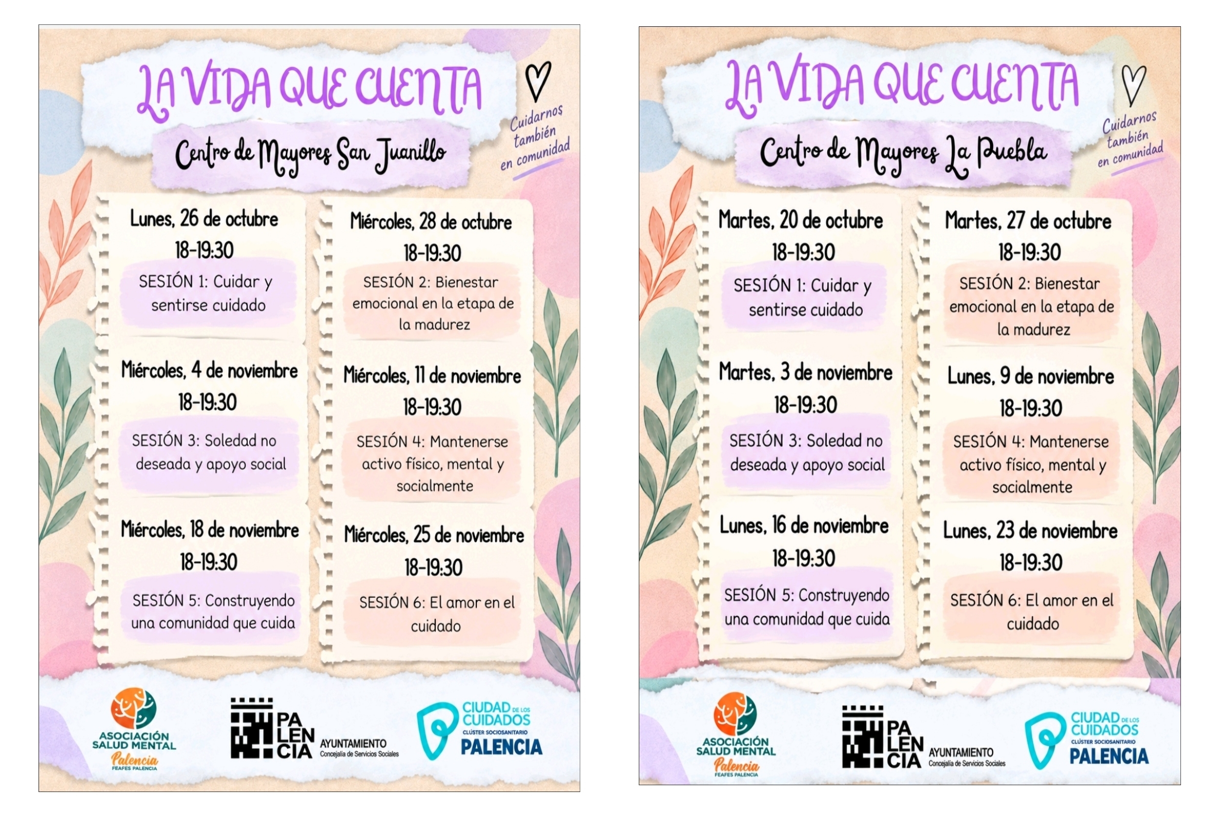 Programa de actividades en los centros de mayores de La Puebla y San Juanillo.