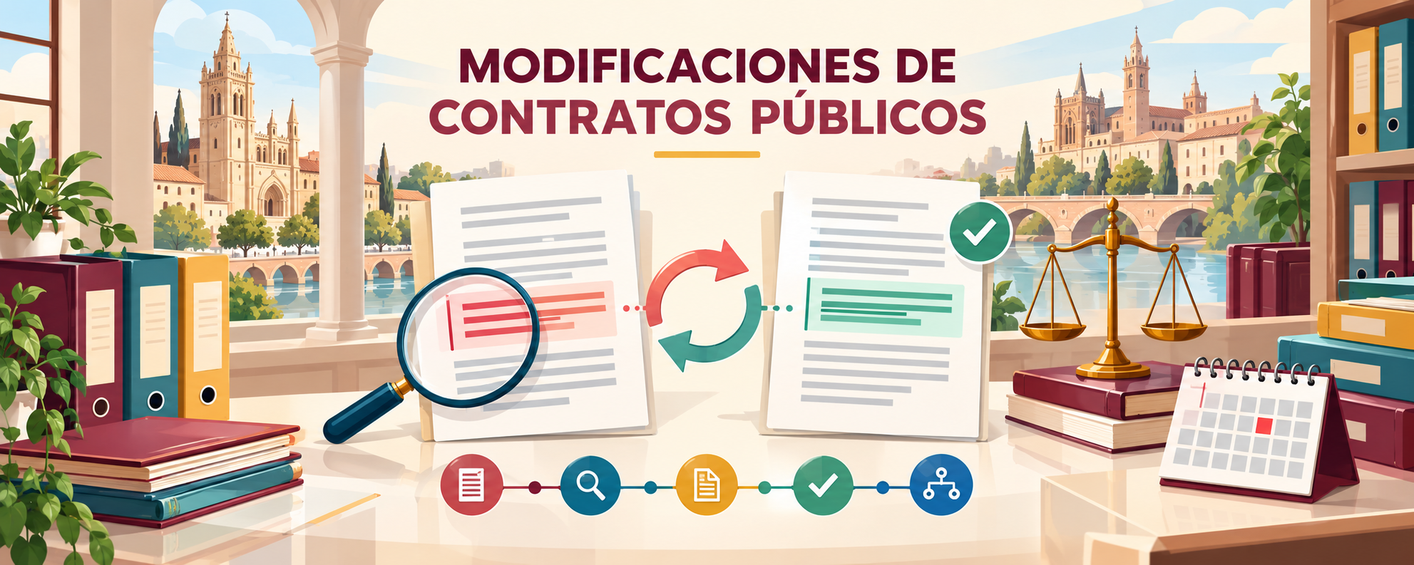 Ilustración del proceso de revisión y modificación de los contratos públicos