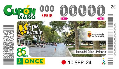 Cupón de la Once con la imagen del Paseo del Salón.